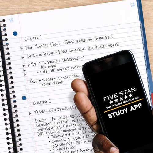 Five Star Advance 5 Subject Spiral Notebook Black 1 Pack, 8.5 x 11, 200 Sheets, Study App Compatible