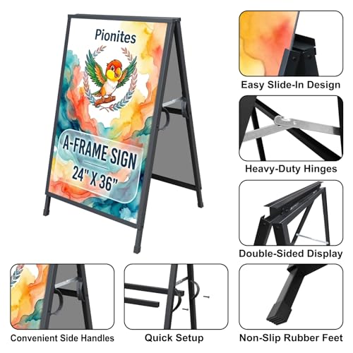 Pionites Black 24x36 Inch Heavy Duty Fold-In A Frame Sidewalk Sign - Frame Only