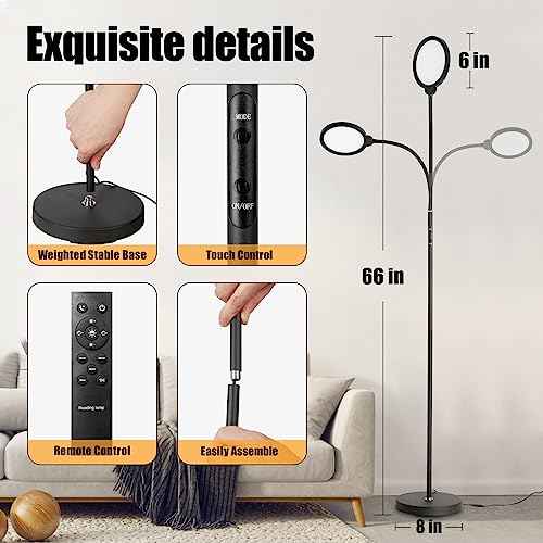 LED Floor Lamp, Reading Light, Bright Modern Tall Lamp, 3 Color Temperatures & Brightness, Adjustable Gooseneck Standing Lamp with Remote & Touch Control for Living Room, Bedroom, Office