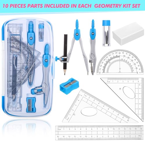 24 Sets Math Geometry Kit with Compass Rulers Protractor School Supplies - Zonon 24