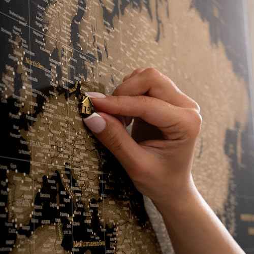 Canvas World Map with Cork Pin Board - English Lettering - Decorative Wall Decoration for All Rooms - Canvas Pictures with World Map Motif (70x50 cm, Pattern 6)