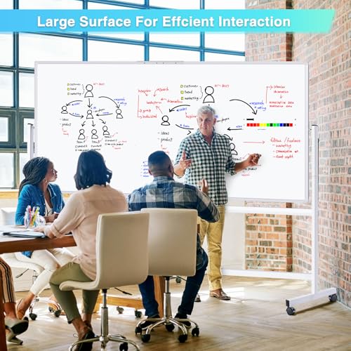 Maxtek 96x48 Inch White Double-Sided Magnetic Rolling Whiteboard Stand