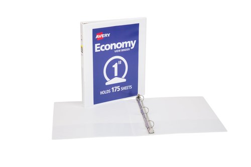 Avery Economy View 3 Ring Binders, 1" Round Rings, 12 White Binders (05711)