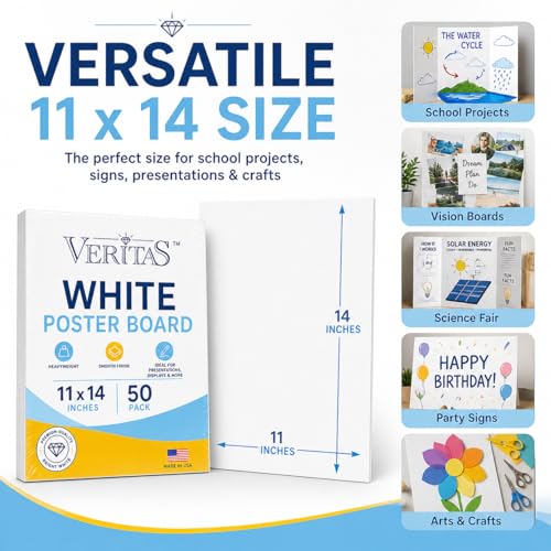 White Poster Board 11x14 Inches - 50 Pack Heavyweight Craft & Presentation Paper