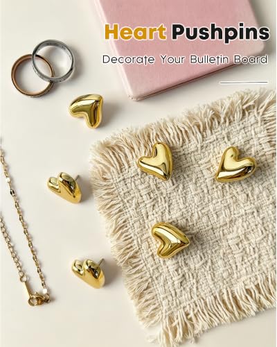 30 Pcs Gold Heart Push Pins - Decorative Office/Home Bulletin Board Accessories (30Pcs-Gold) KEYDUACU