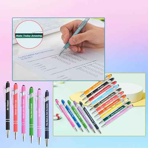 100 Piece Inspirational Pens Kit with Stylus Tip & Sayings ? 50 Motivational Pen + 50 Individual Bags ? Uplifting Quote & Positive Ideas ? For Teachers, Office, School, Meetings, Team Events