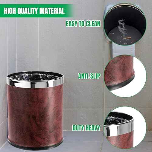 Invisi-Overlap' Open top Leatherette Trash Can, Small Office Wastebasket, Modern Home D?cor, Round Shape (Burgundy)