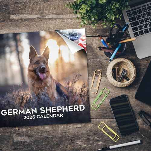 2025 2026 German Shepherd Calendar - Dog Breed Monthly Wall Calendar - 12" x 24" Open - Thick No-Bleed Paper - Giftable - Academic Teacher's Planner Calendar Organizing & Planning - Made in USA