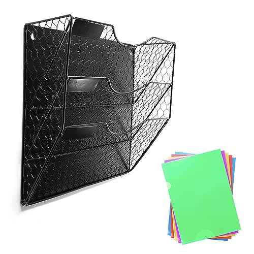 Magnetic File Organizer - 3 Tier Wall Document Storage - For Filling Cabinets, Refrigerators and Work Stations-Complete with 5 Pack of Folders