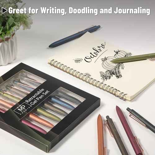 Mr. Pen- Retractable Gel Pens, 6 Pack, Black Ink Gel Pens Fine Point 0.5mm, Metallic Dark Vintage Barrels, Fast Dry