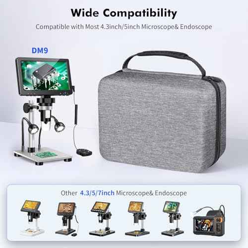 DM9 Digital Microscope Carrying Case - EVA Hard Storage Box Endoscope Case Travel Case Compatible with 4.3''/5''/7'' Digital Microscopes & Borescopes