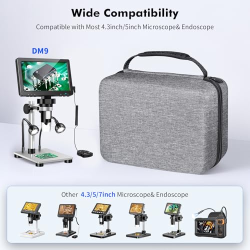 Big EVA Microscope Carrying Case for DM9 & 4.3''/5'' Digital Microscopes, 8.3x7.08x3.54 Inches