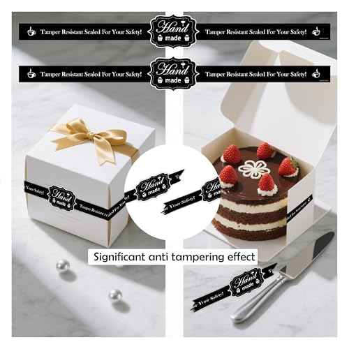 Food Retail Package Seal Stickers 9x1 Inch Safe Secure Tamper Evident Lids Stickers Tampers Proof 200 Pcs Tamper Evident Labels for Freshness Labels for Handmade Crafted Baking (Black)
