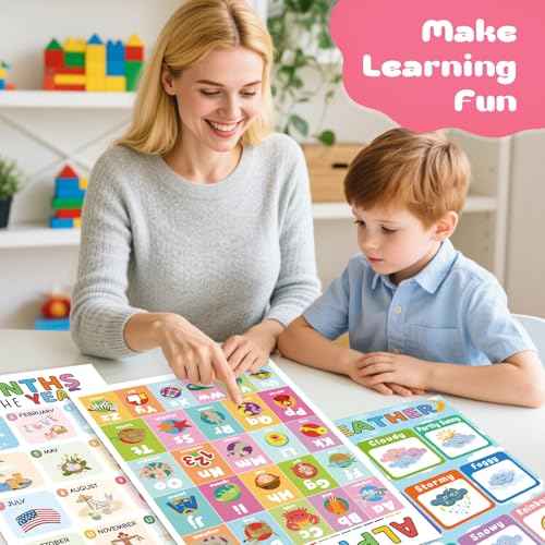 16 Educational Posters for Toddlers, Laminated Classroom Learning Posters, Kindergarten Classroom Must Haves, Preschool Homeschool Supplier Materials Alphabet Number Chart Classroom Wall Decor (New version, no printing errors)