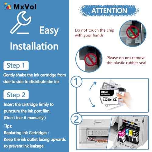 MxVol LC401XL Compatible Ink Cartridges Replacement for Brother LC401 LC-401XL LC-401 High Yield for MFC-J1010DW MFC-J1170DW MFC-J1800DW MFC-J1012DW Printer Ink (2-Black Cyan Magenta Yellow, 5-Pack)