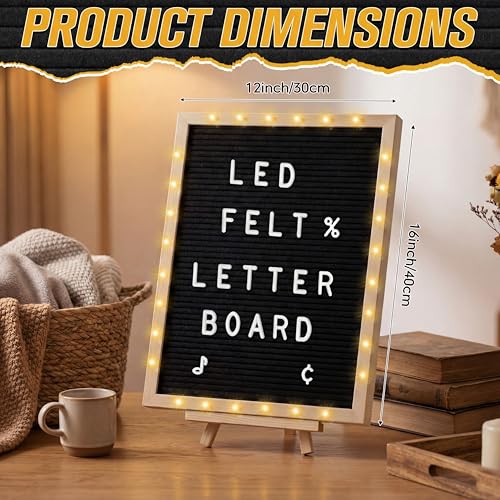 Wearage 12x16 Inch Felt Letter Board with LED Light & Natural Wood Frame, Black
