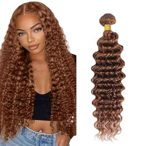 #30 Brown Bundles Deep Wave Bundles Human Hair 30 Inch Light Brown Deep Wave Bundle Unprocessed Brazilian Virgin Weave Hair 1 Bundle 50 Gram Per Bundle