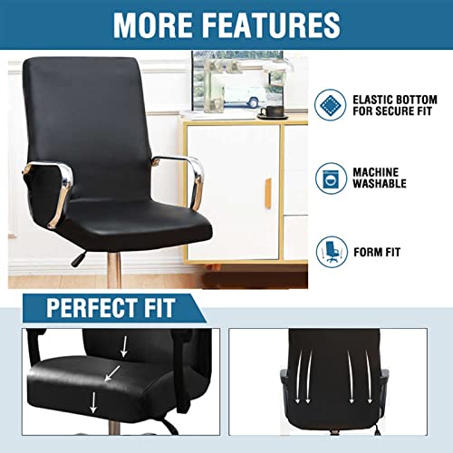 Shukii Black Large Waterproof PU Leather Office Chair Cover - Fits 27.5-31.5in back, 17.7-22.9in seat
