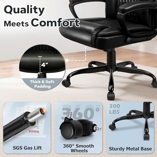VENDORZ Black Executive Office Chair - High Back Ergonomic Desk Chair with Lumbar Support, Adjustable Big & Tall Computer Chair, 360° Swivel