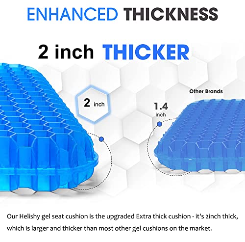 Helishy Gel Seat Cushion 2in Extra Thick 16.5 x 14.5 x 2 Blue for Office Chair Home Car Pain Relief