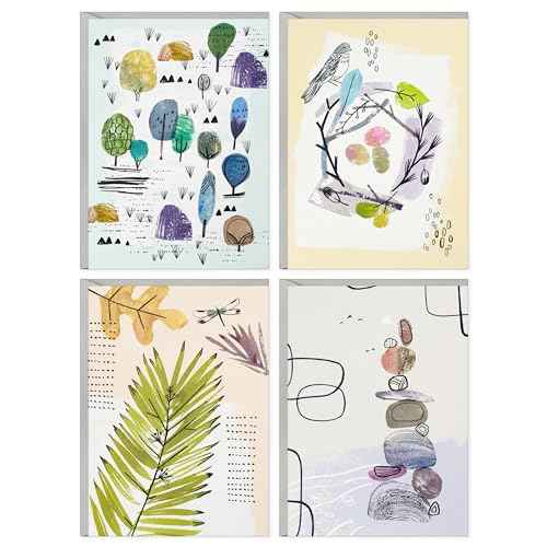 Hallmark Nature Note Card Assortment (48 Blank Cards with Envelopes) Artistic Trees, Leaves, Birds, Rocks