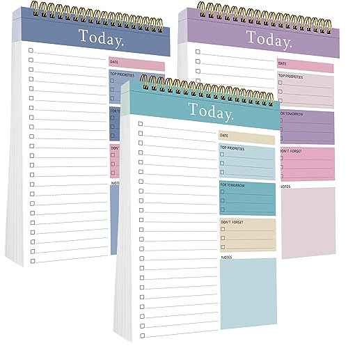3 Pack To Do List Notepad, 52 Sheets Mix Color Tear Off, 6.5" x 9.8" Double Sided Spiral Checklist Planning Notebook for Adults and Kids Classroom Office Gifts(Blue, Green, Purple)