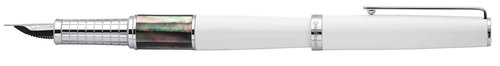 Xezo Speed Master Fountain Pen, Extra Fine Nib. Matte White with Tahitian Black Mother of Pearl. Chrome Plated. Lightweight Brass Body. No Two Alike. Etched With a Serial Number