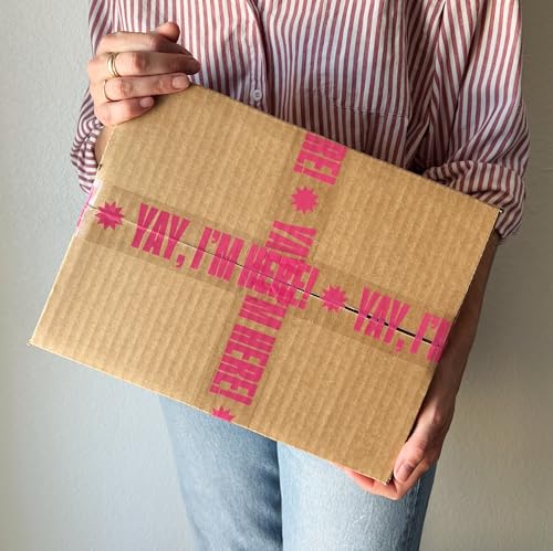 Yay, I'm Here! Clear Hot Pink Decorative Packing Tape 1.88" x 110 Yards - Shippy Tape