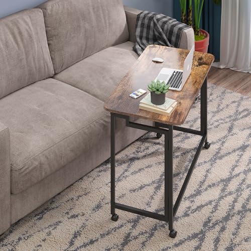 4NM 27.5-Inch Portable Folding Computer Desk with Wheels - Rustic Brown & Black, Easy Assembly, Small Space Office Cart