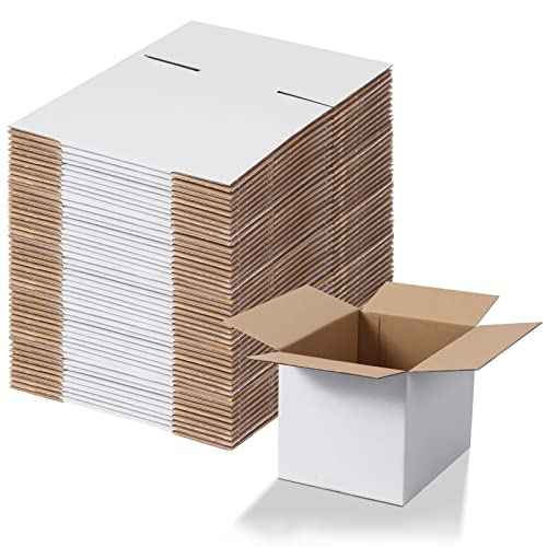 Calenzana 8x6x6 Shipping Boxes Set of 40, White Corrugated Cardboard Box for Mailing Packing Gifts Small Business