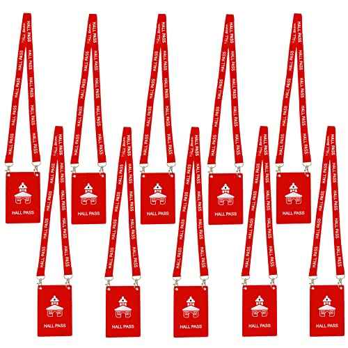 Hall Pass Lanyards with Large Card Passes, Unbreakable School Classroom 5 Inch Passes Set for Teacher Parents(Hall Bathroom Library Office & Nurse),10 Pcs(Hall)