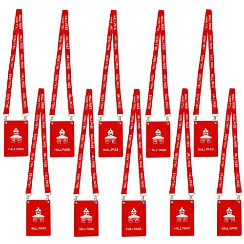 10 Pcs Hall Pass Lanyards with Large Card Passes for School Classroom, Unbreakable, 5 Inch Passes, Teacher Essential
