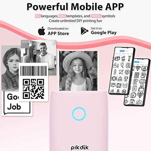 Mini Pocket Thermal Printer - PD-Q2 Portable Bluetooth Inkless Printer Machine 300 DPI Compatible with Android & iOS for 2 Inch Work List,Photo,Receipt,Children DIY,QR Code (Light Pink)