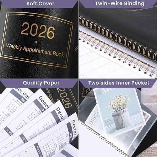 2026 Appointment Book - 2026 Daily Hourly Planner, Large Planner Weekly Monthly Appointment Book 2026, 8.5" x 11", Jan 2026- Dec 2026 Planner with 15-Minute Interval - Black