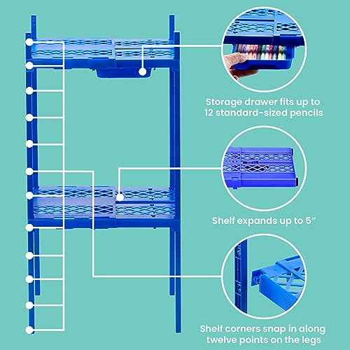 LockerMate Double Locker Shelf, Adjustable Width and Height to Fit Most School Lockers, Blue