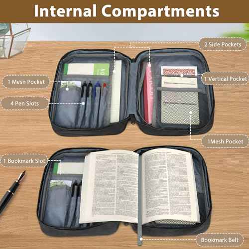 Bible Cover with Durable Handle, Carrying Book Case Church Bag Bible, Protective with Zippered Pocket, Bible Study Accessories Supplies, Book Protector for Book Lovers, Black