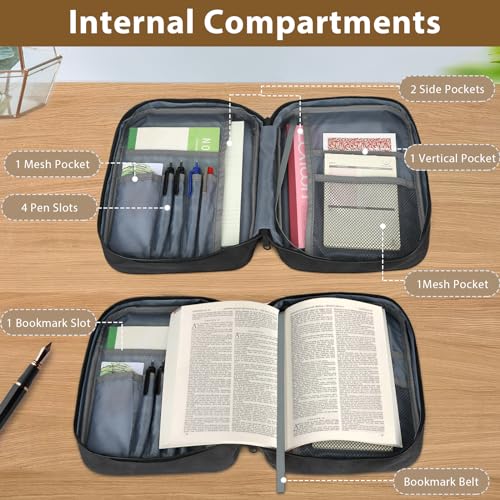 GERMUN Bible Cover with Handle - Black Protective Book Case for Medium Bibles