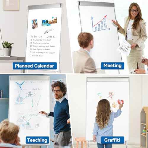 Portable White Board Dry Erase with Stands,Foldable Magnetic Standing Whiteboard Flip Chart Easel for School Office and Home(36x24 White)