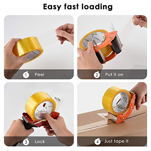 PROSUN Fast Reload 2 Inch Tape Dispenser - Orange, Dual Rollers, Extra Blade