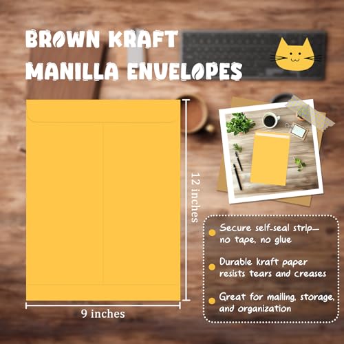 25 Pack Manilla Envelopes 9x12 Self-Seal Brown Office & Business Mailers
