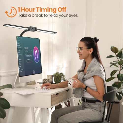LASTAR Desk Lamp with Remote Control £¦ 32.5" Wide Double Head, Architect Desk Lamp for Home Office with Clamp, Timer, 24W Ultra Bright Gooseneck LED Desk lamp for Computer Reading