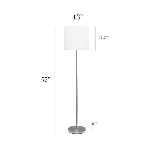 Simple Designs LF2004-WHT-LB 57" Traditional Brushed Nickel Stick Floor Lamp with White Shade for Living Room, Hallway, Entryway, Bedroom, Office, with Feit LED Bulb Included