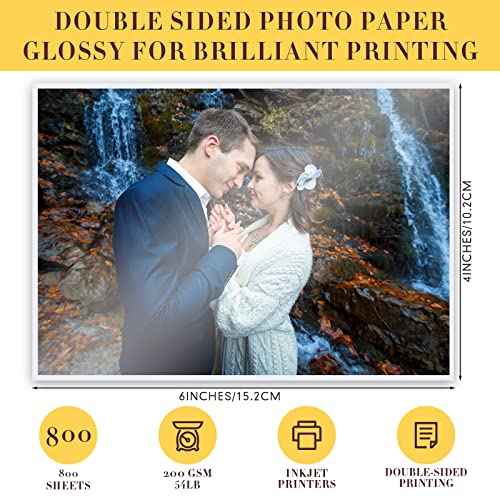Fainne 800 Sheets Photo Paper 4x6 in Glossy Double Sided 54lbs 9.5mil 200gsm Photo Paper Glossy Card Stock for Inkjet Printing Printer Making Pictures Calendar Greeting Card Printing
