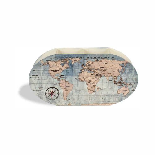 GEGUTON Double Pen Holder with World Map – Steel, Multicolored, Vintage Style – Keeps Desks Organized, Inspires Travel Lovers, Ideal Gift – Fun Collection