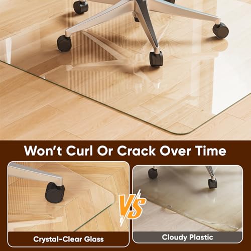 Chair Mat for Carpet - Office Chair Mat - Tempered Glass Floor 36" X 36¡° Transparent Heavy Duty Office Floor Protector with Noise-Free Gliding Shatterproof for Home Office Desk