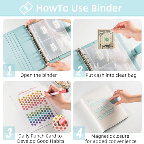 Blue LXWHYP 100 Envelopes Money Saving Challenge Binder with Tracker & Budget Planner