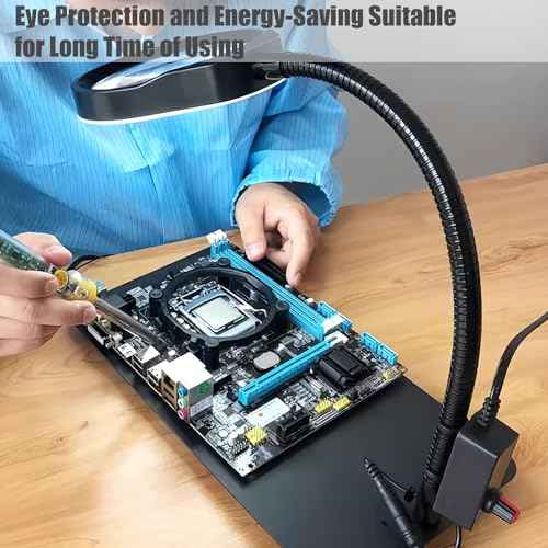 10X Magnifying Glass with Light and Stand,Dimmable Flexible Magnifying Craft Ligh, LED Lighted Magnifier Hands Free for Close Work Craft Reading Painting Hobby (Black-04)