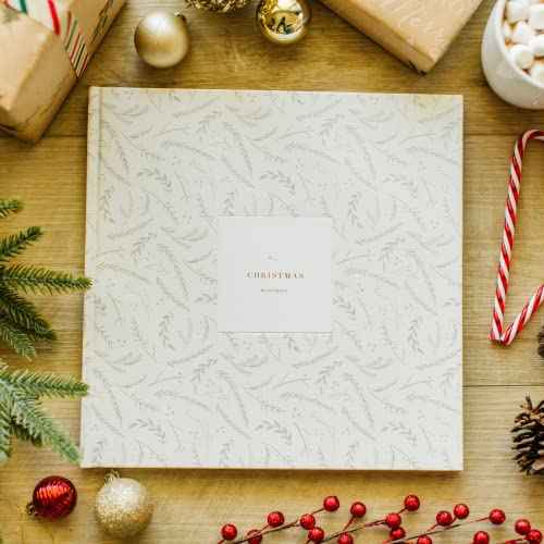 Promptly Journals, Our Christmas Memories: A Family Traditions Keepsake (Pine Boughs, White, Linen) | 30-Year Christmas Journal | Traditions Christmas Journal | Family Gifts