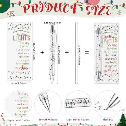 100 Sets Coworker Christmas Gift Bulk Employee Appreciation Ballpoint Pen with Inspirational Coworkers Are Like Christmas Light Cards for Office Staff Team Teacher
