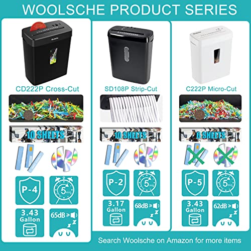 Woolsche 10-Sheet Cross Cut Paper Shredder with 3.43 Gallon Basket, Home Office Security